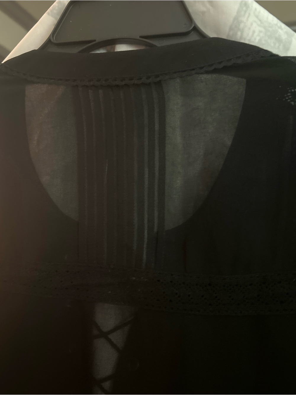 XS NWOT Willow & Clay Black Lace-Up Sheer Pintuck 3/4 Sleeve Top - Picture 15 of 16